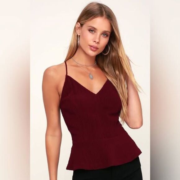 Lulus Tops - Lulus Perfect Scene Burgundy Lace Peplum Tank Top - Size Large - NWT